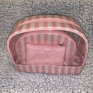 VICTORIA’S SECRET Signature Pink Striped 3-PC Cosmetic Travel Set LG MED SM
